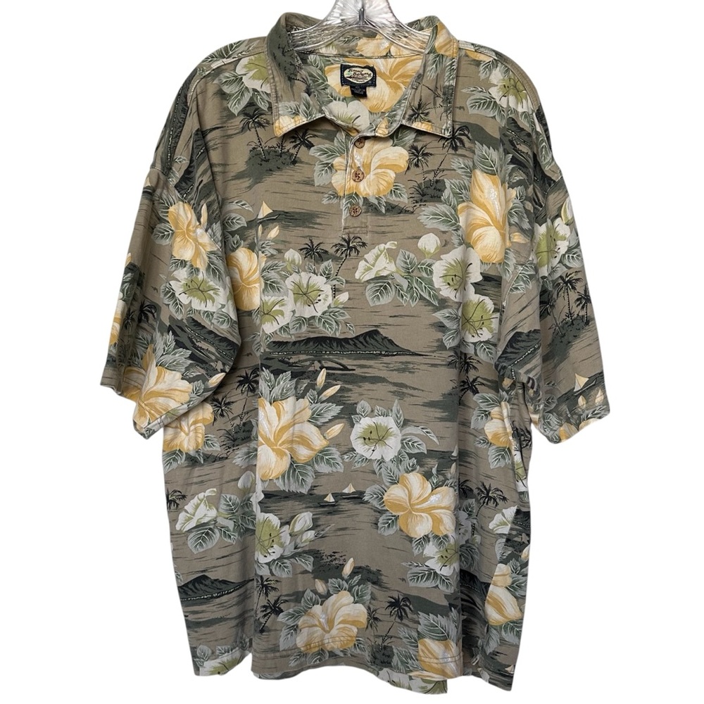Vintage Tommy Bahama Pigment Print Floral Polo Shirt XXL - Macau 100% Cotton